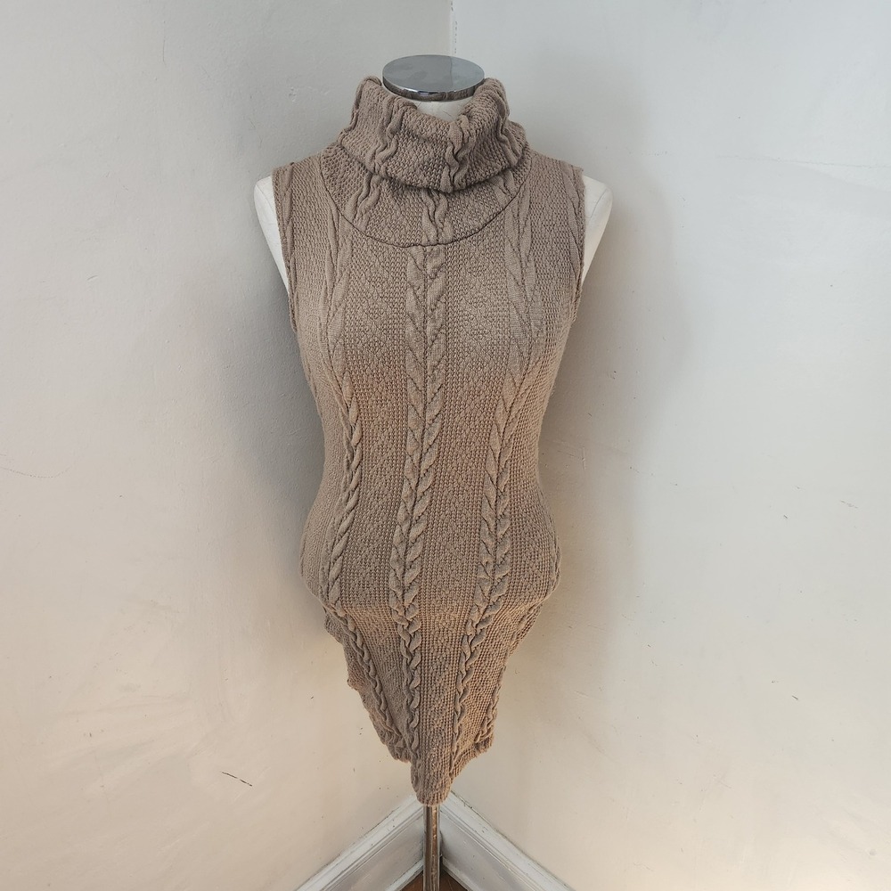 Windsor Tan Cable Knit Sleeveless‎ Turtleneck Sweater Dress XS